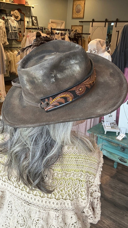 Yellow Rose Embossed Band Cowboy Hat by A Rare Bird - Vintage Vault Boutique
