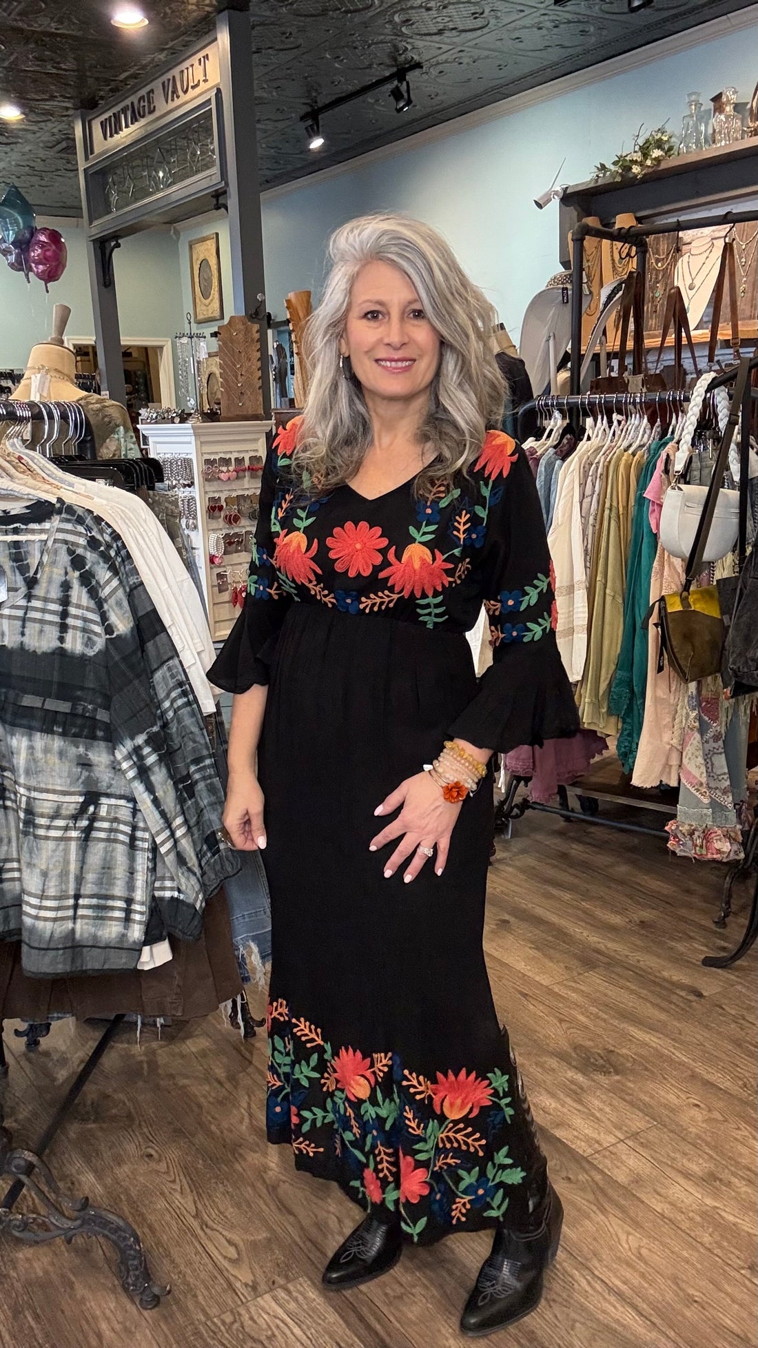 Black Embroidery Midi Dress