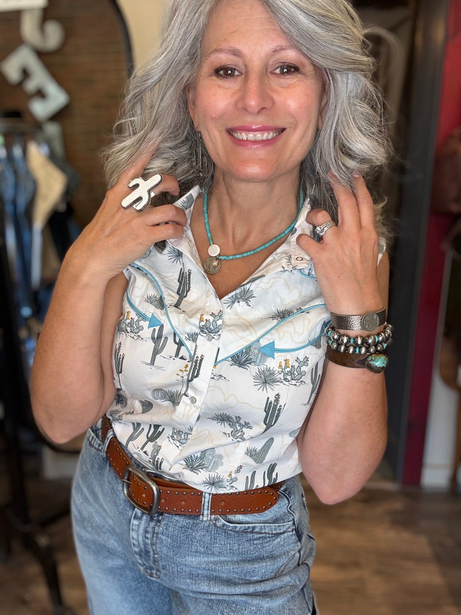 Desert Cactus Print Sleeveless Top