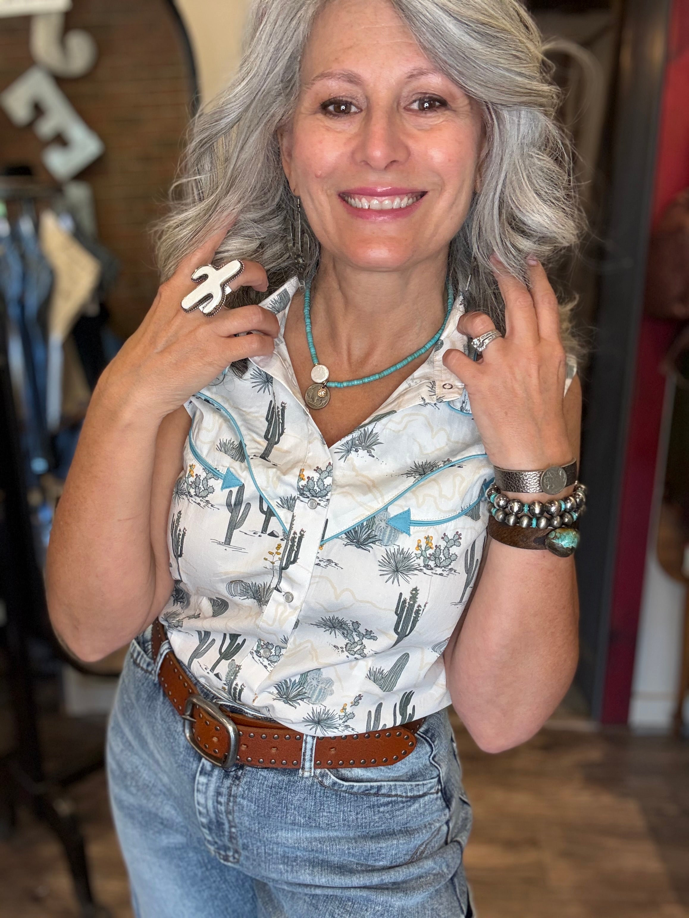 Desert Cactus Print Sleeveless Top
