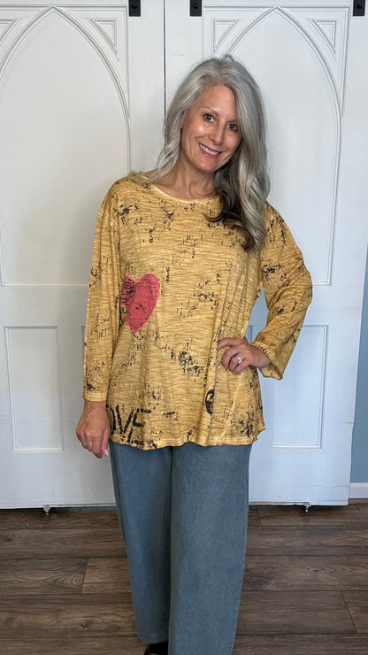 Mustard Love and Peace T-Shirt - Vintage Vault Boutique