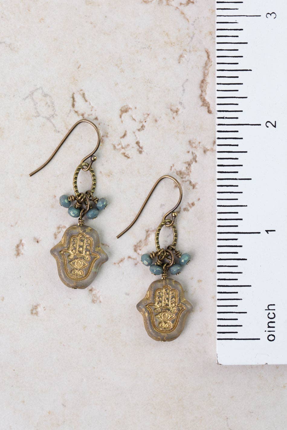 Czech Glass Hamsa Earrings E128 - Vintage Vault Boutique