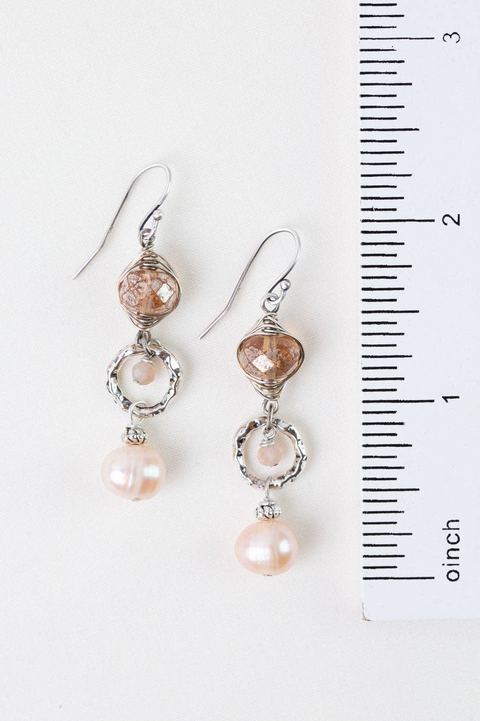 Blush Crystal Herringbone Earrings E073 - Vintage Vault Boutique