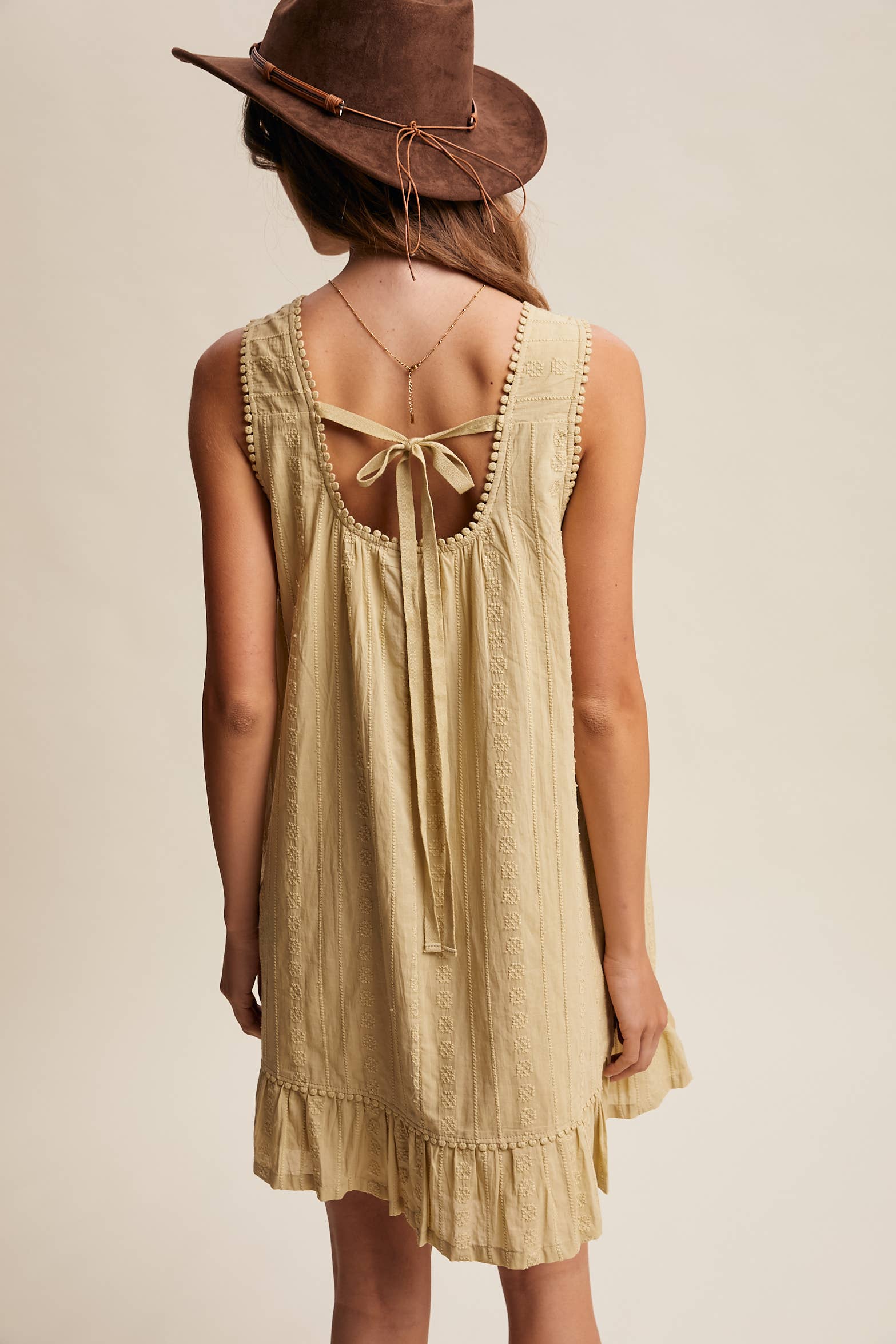 Pintuck Mini Dress - Light Olive - Vintage Vault Boutique