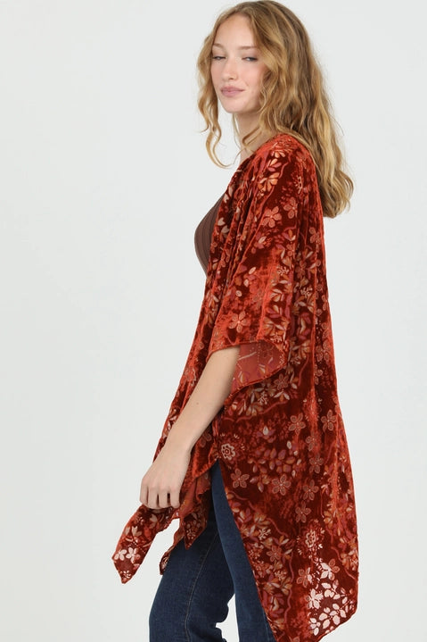 Rust Burnout Velvet Kimono