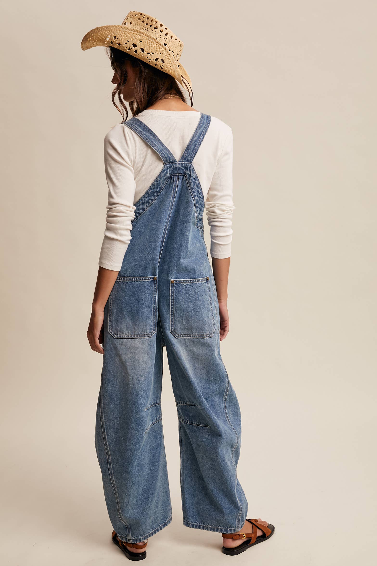 Wide-Leg Denim Overalls - Vintage Vault Boutique