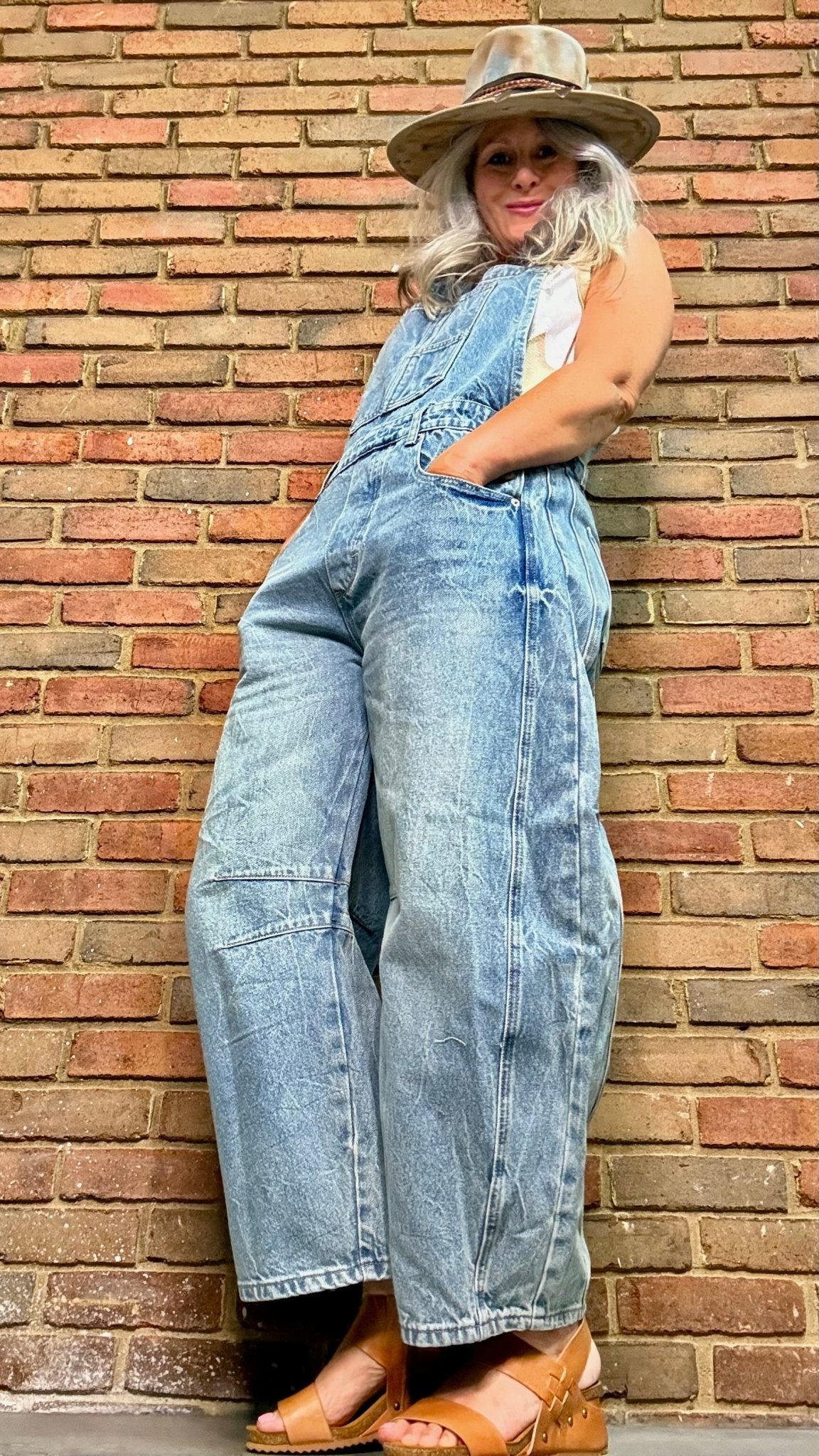 Washed Barrel Leg Overalls - Vintage Vault Boutique