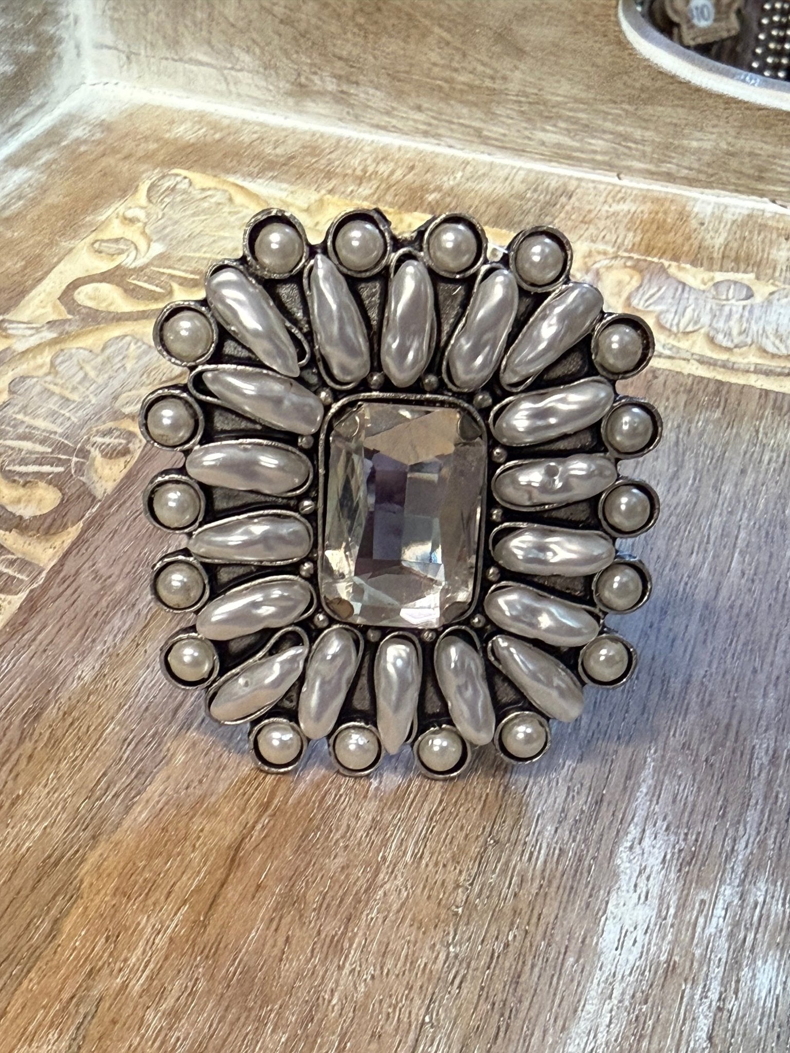 Large Pearl and Crystal Cuff - Vintage Vault Boutique