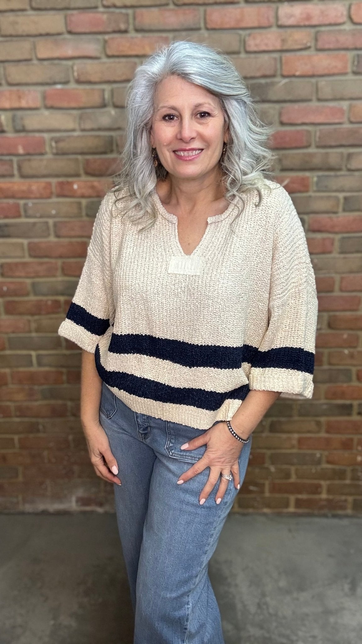 Navy Striped Bottom Sweater - Vintage Vault Boutique