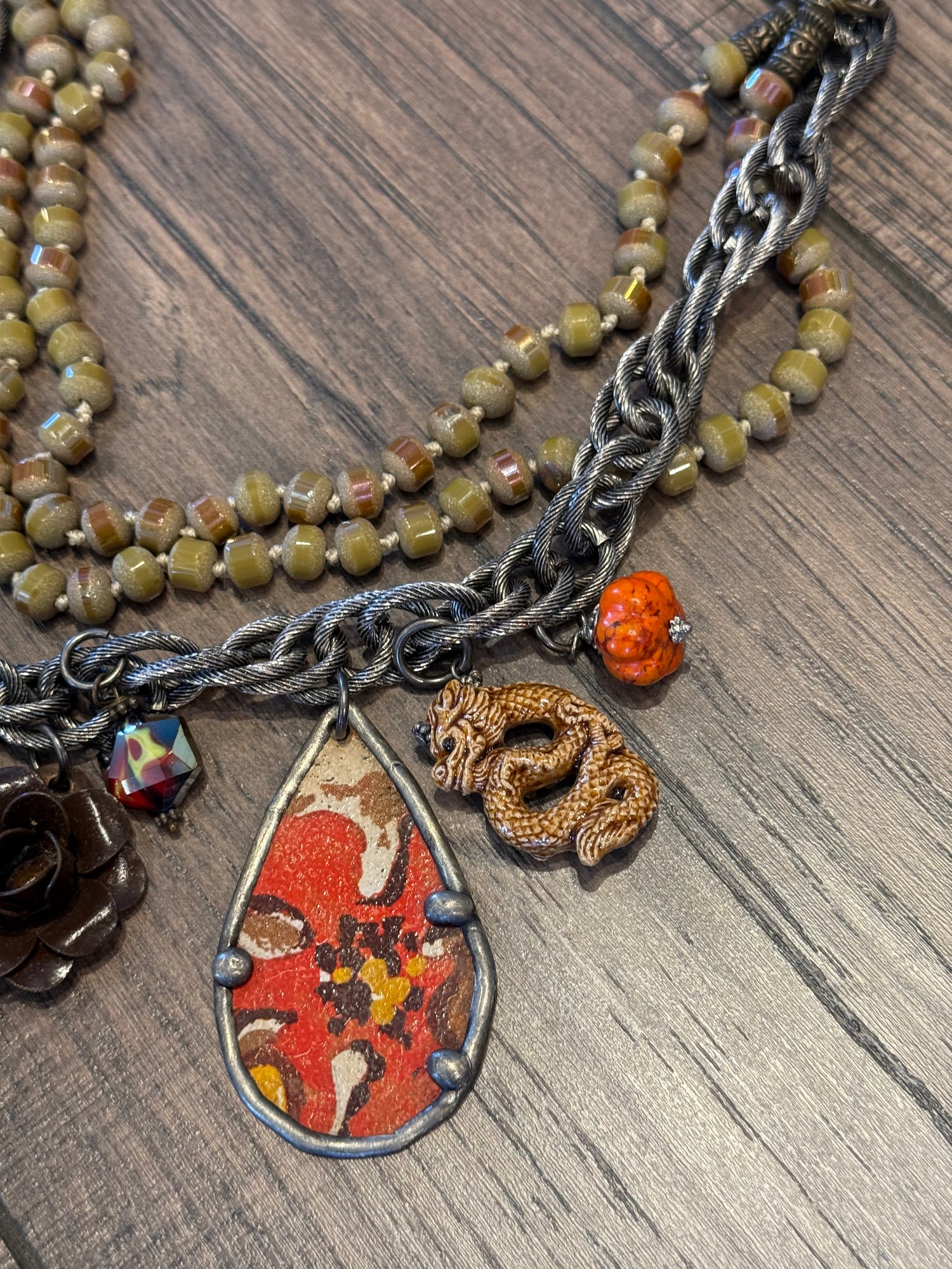 Orange Cross Cluster Necklace