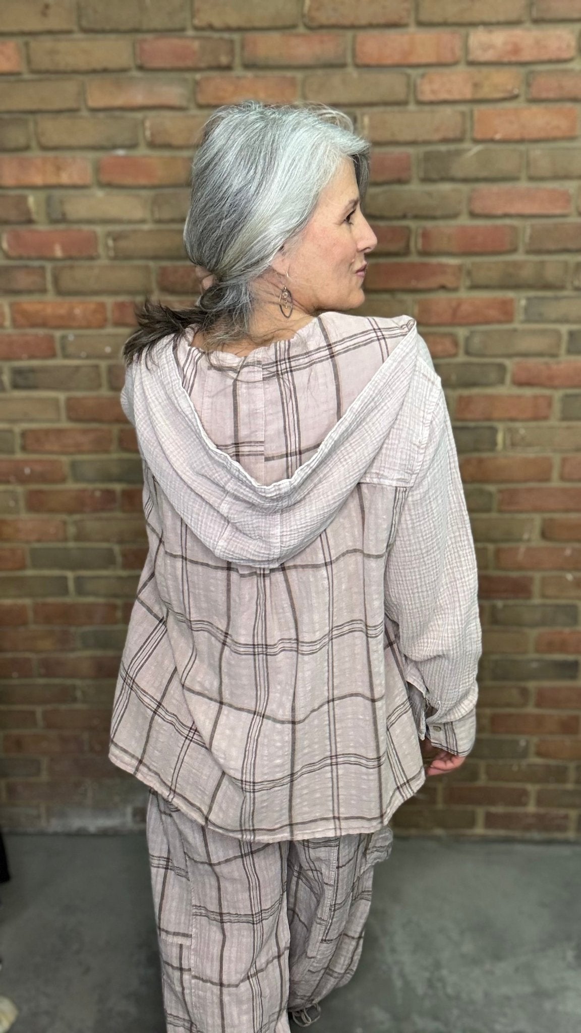 Dusty Lavender Plaid Washed Hoodie - Vintage Vault Boutique