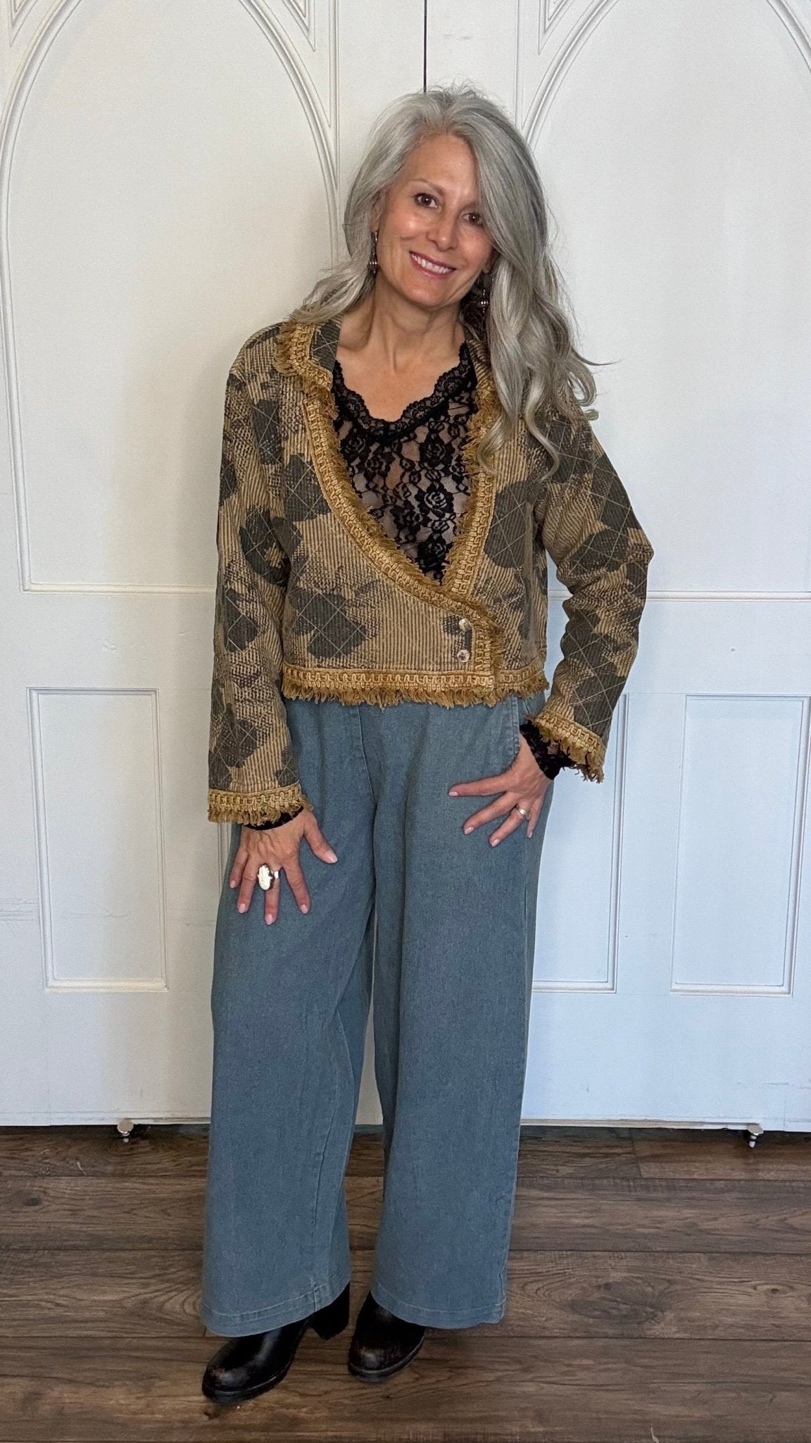 Denim Jogger Pant with Bottom Ties - Vintage Vault Boutique