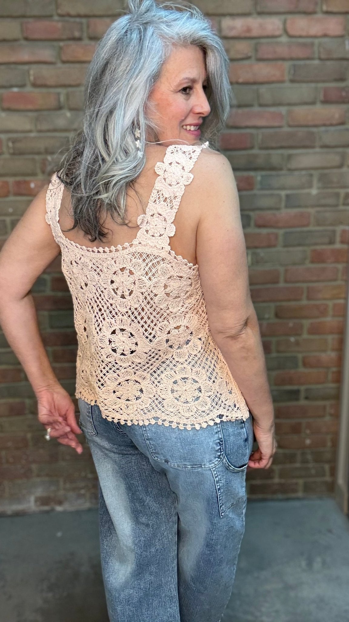 Crochet Square Neck Tank Blush - Vintage Vault Boutique