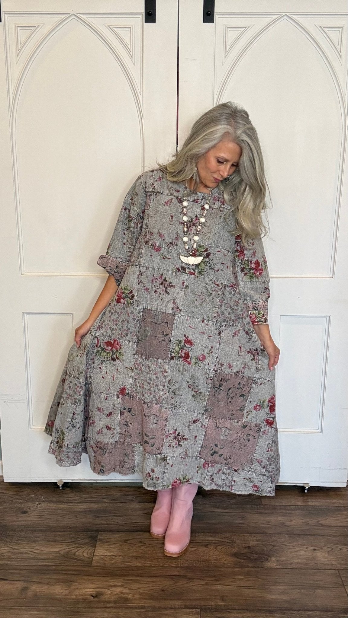 Floral Patchwork Long Cotton Dress - Vintage Vault Boutique