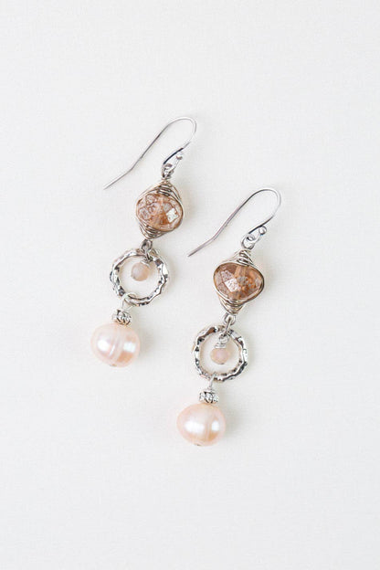 Blush Crystal Herringbone Earrings E073 - Vintage Vault Boutique