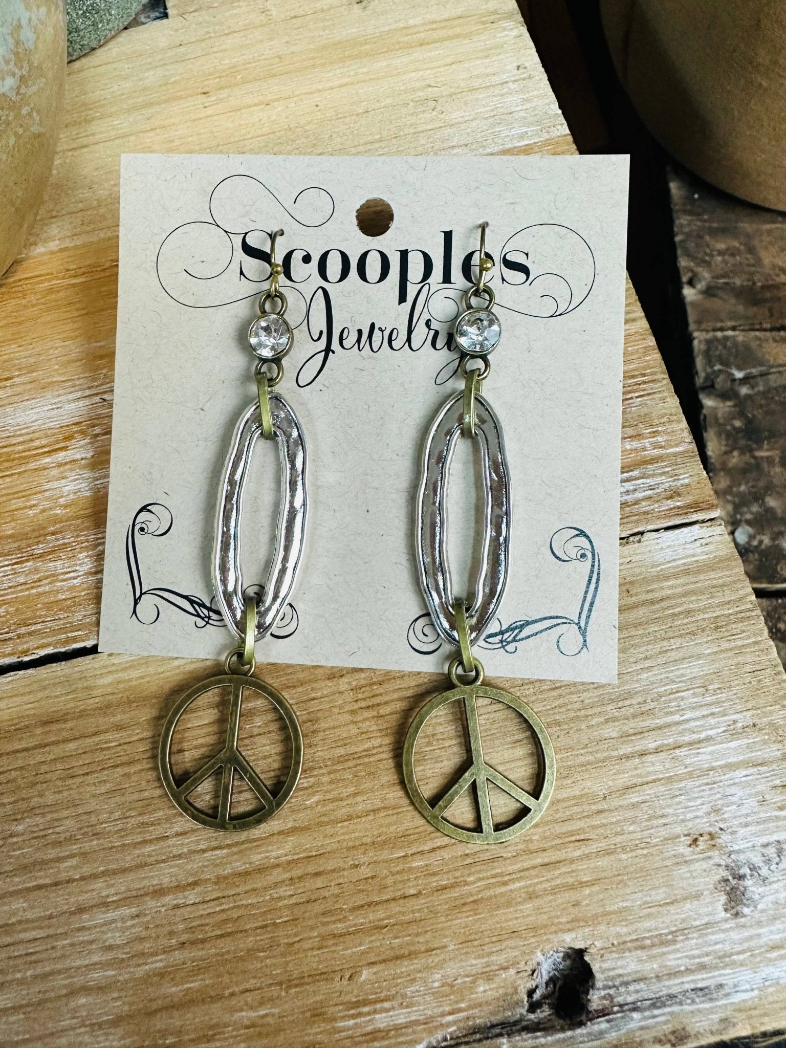 Two Tone Crystal Peace Earring - Vintage Vault Boutique
