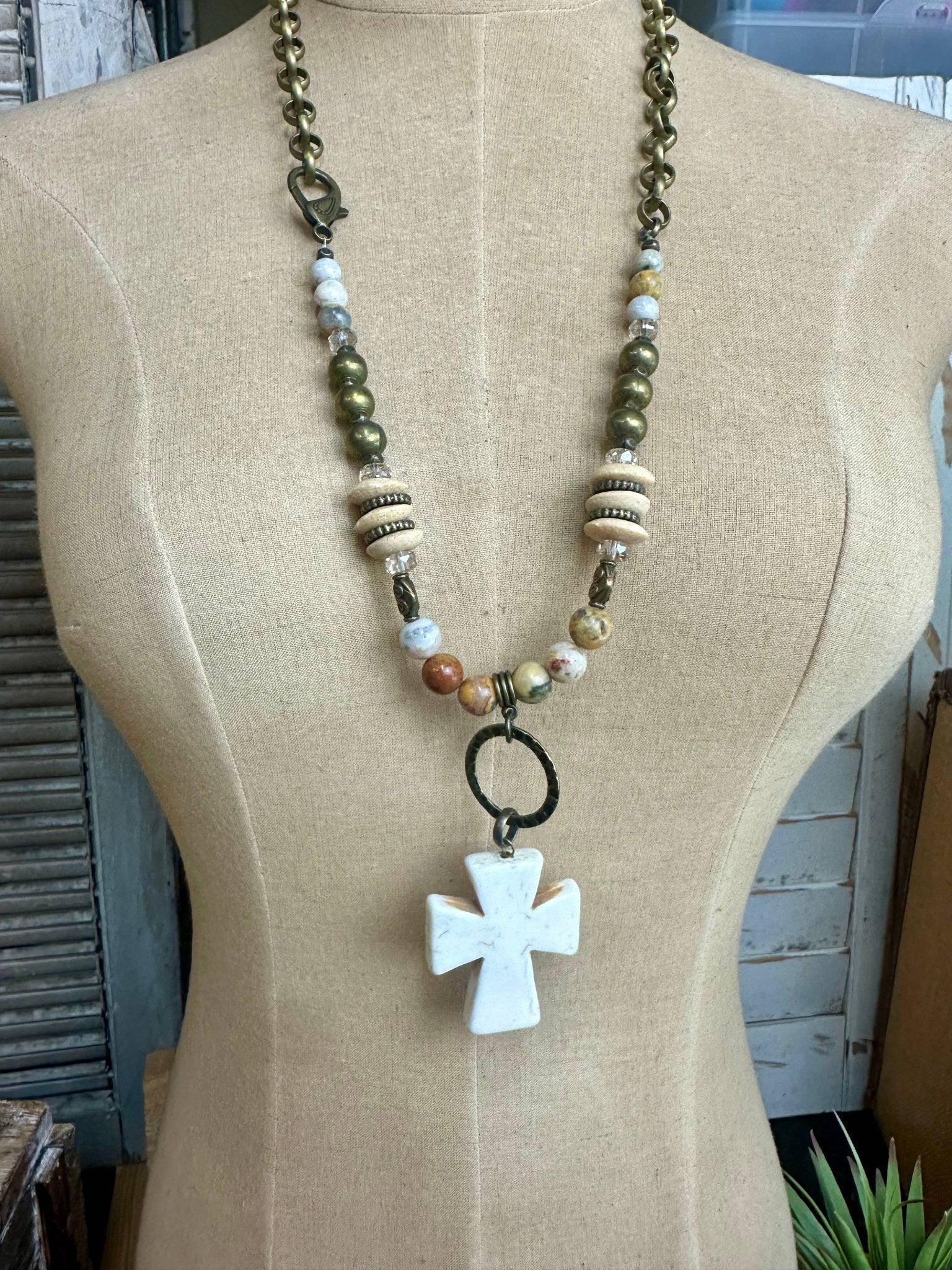 Natural Spice Cross Necklace - Vintage Vault Boutique
