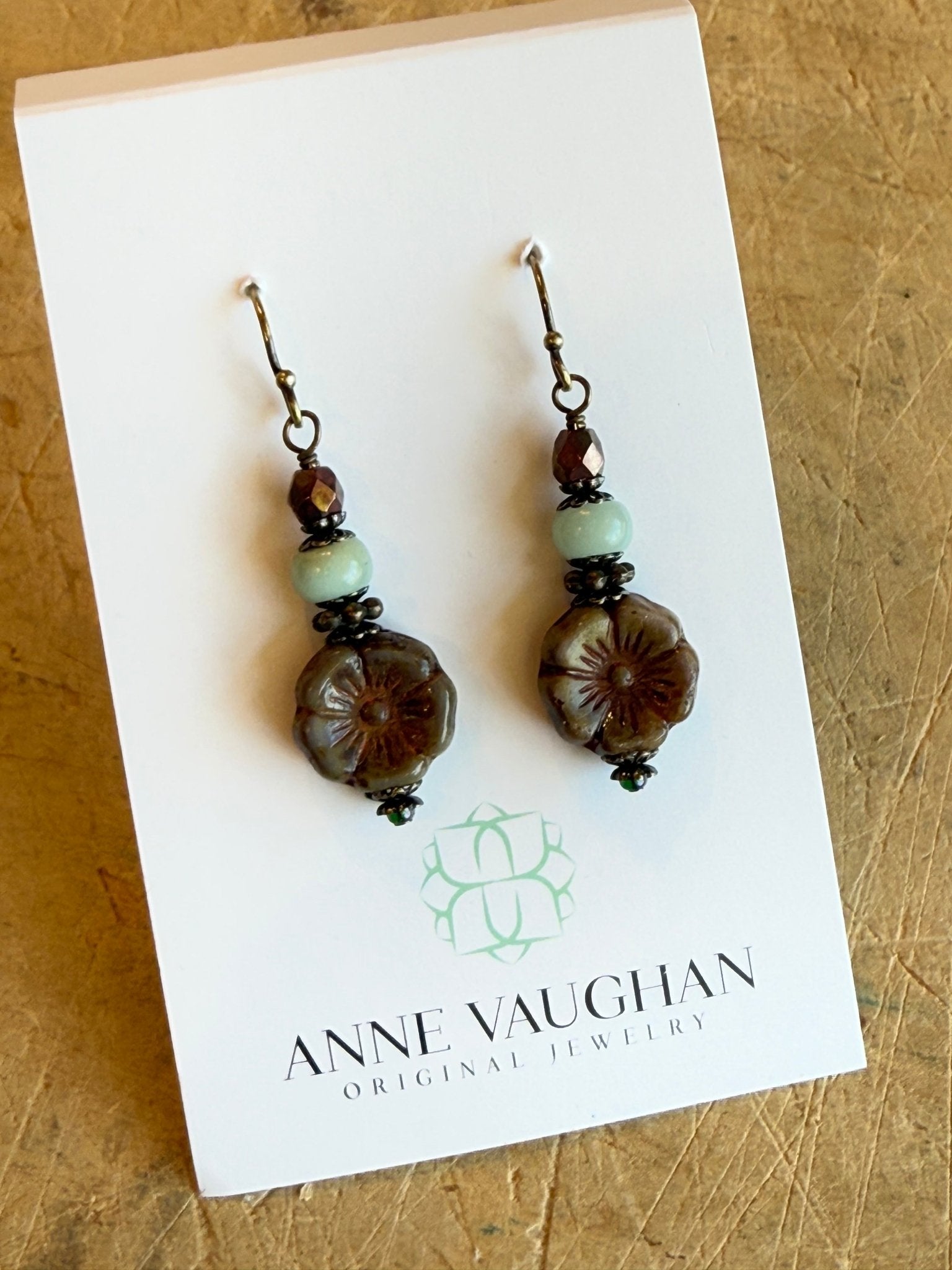 Crisp Autumn Czech Glass Simple Earrings E196 - Vintage Vault Boutique