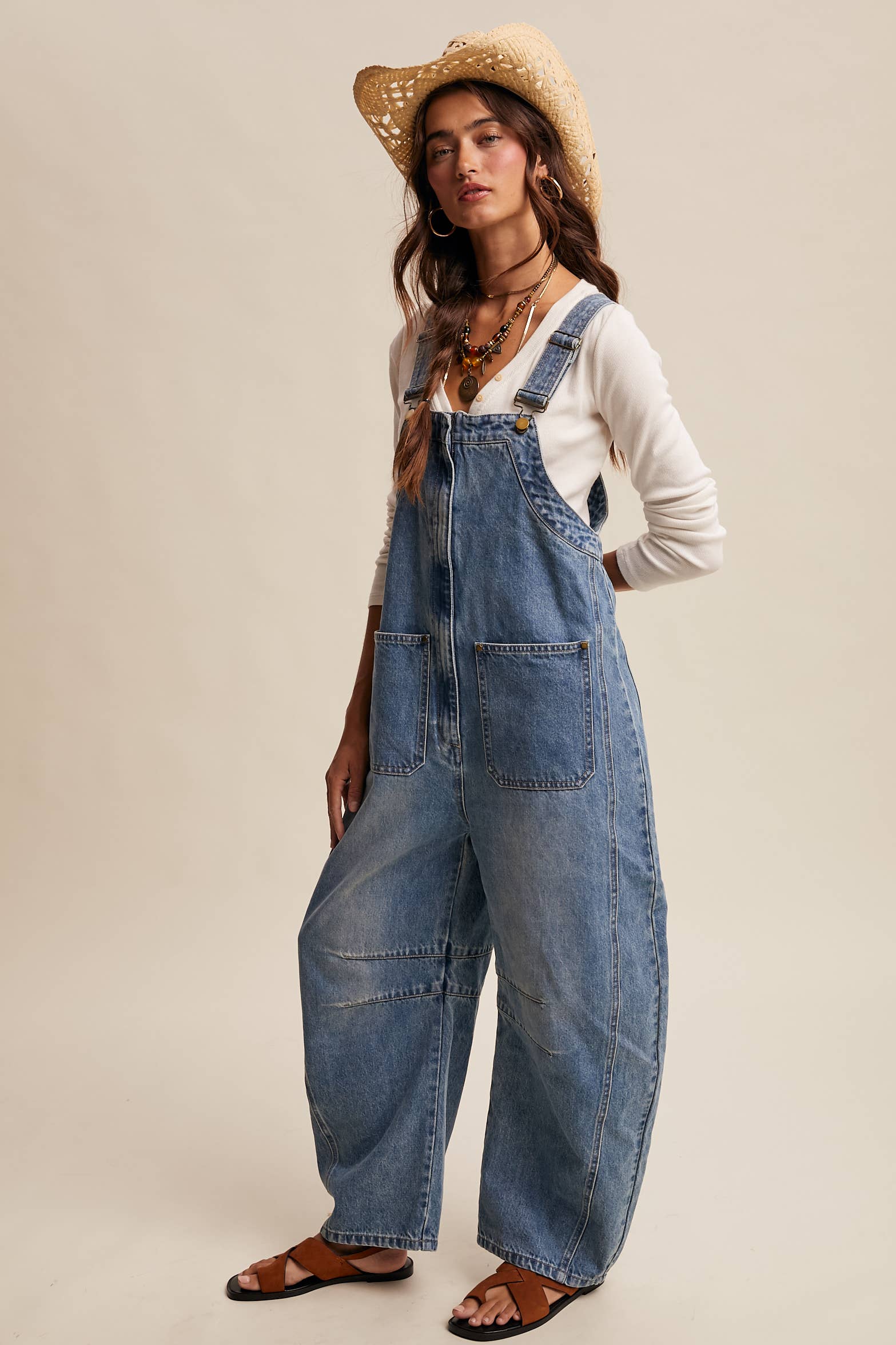 Wide-Leg Denim Overalls