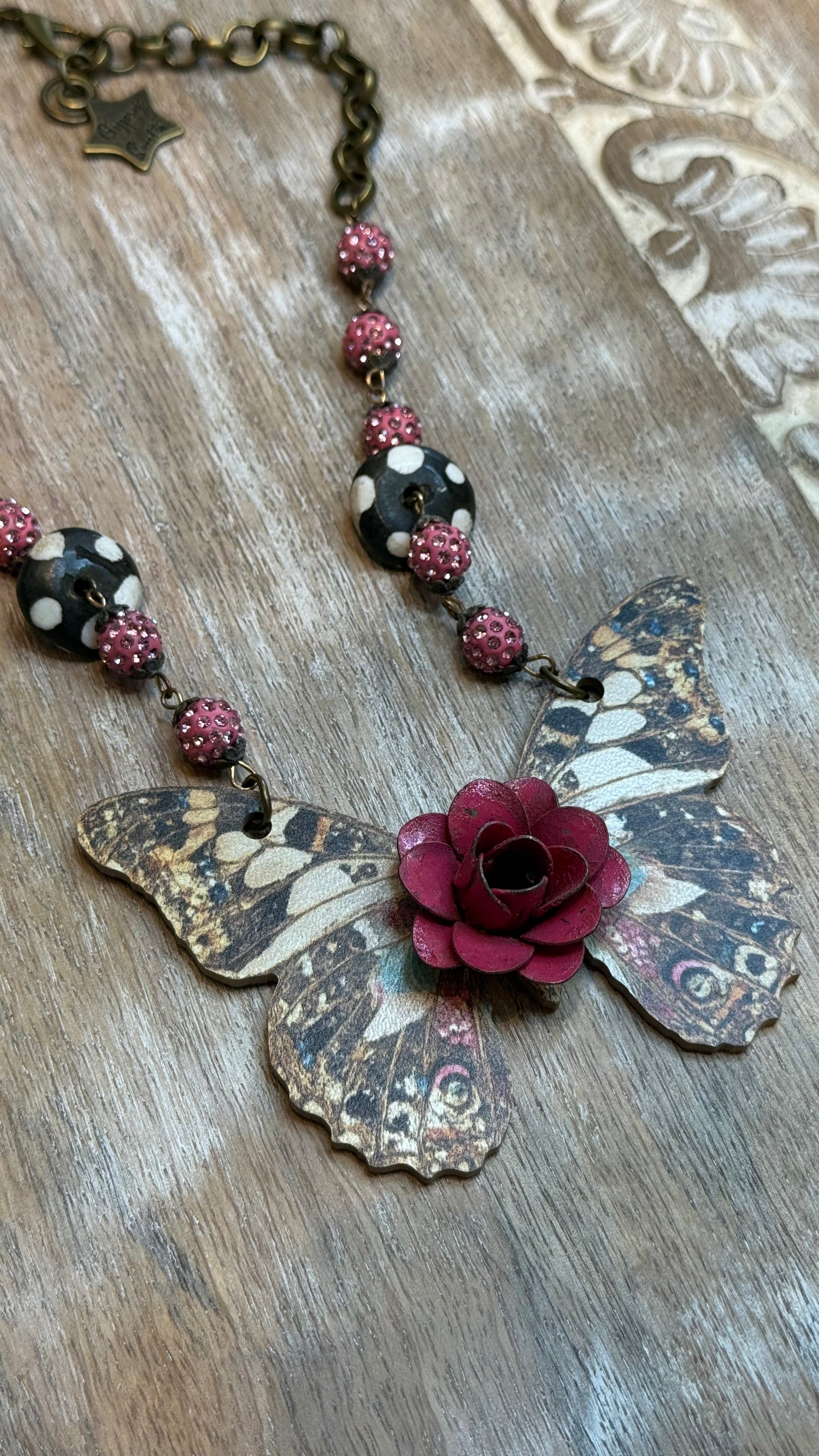 Pink Rose Butterfly Necklace