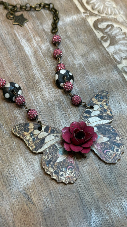Pink Rose Butterfly Necklace
