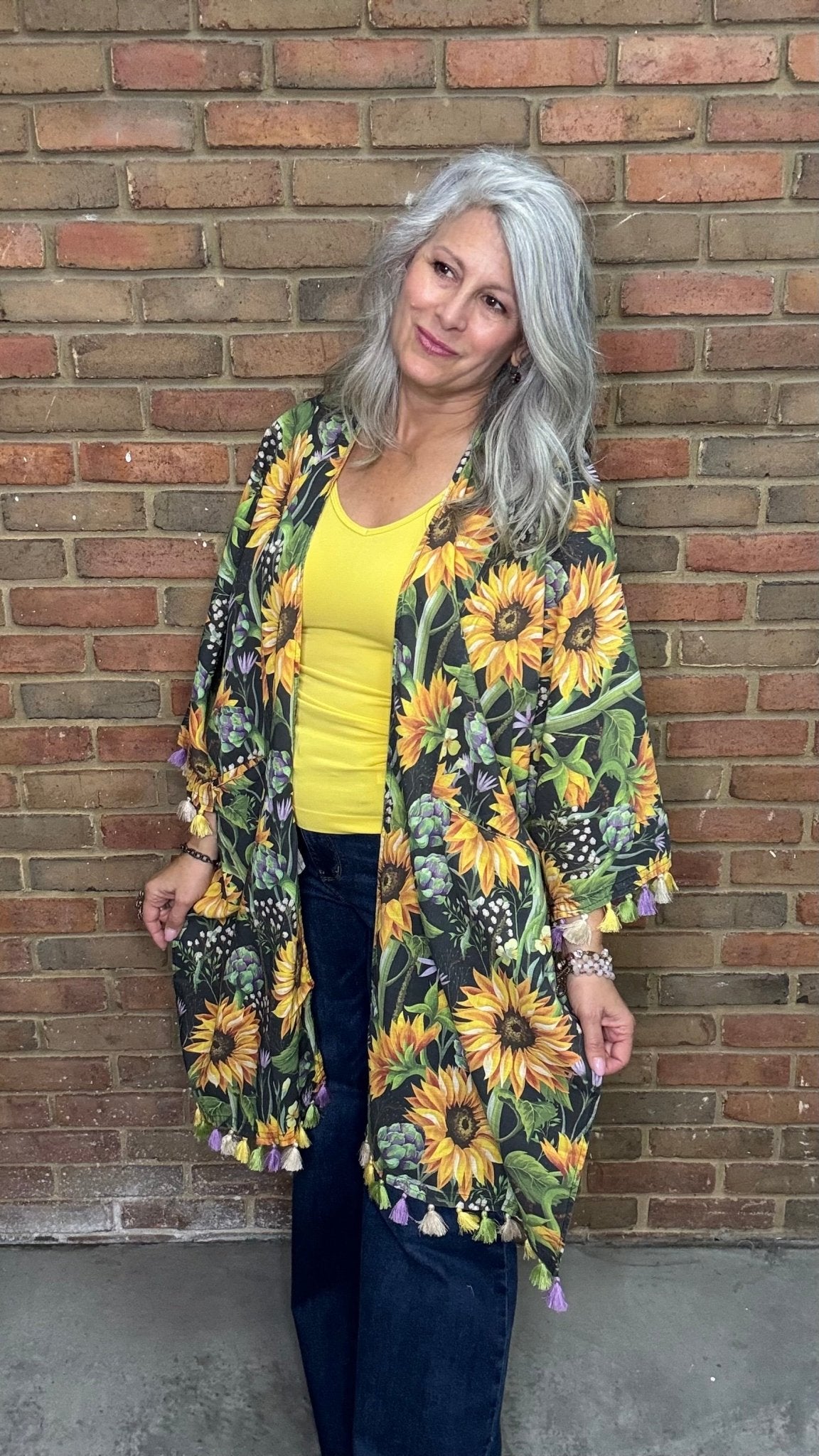 Sunflower Cotton Kimono - Vintage Vault Boutique