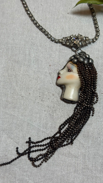 Vintage Face on Crystal Necklace