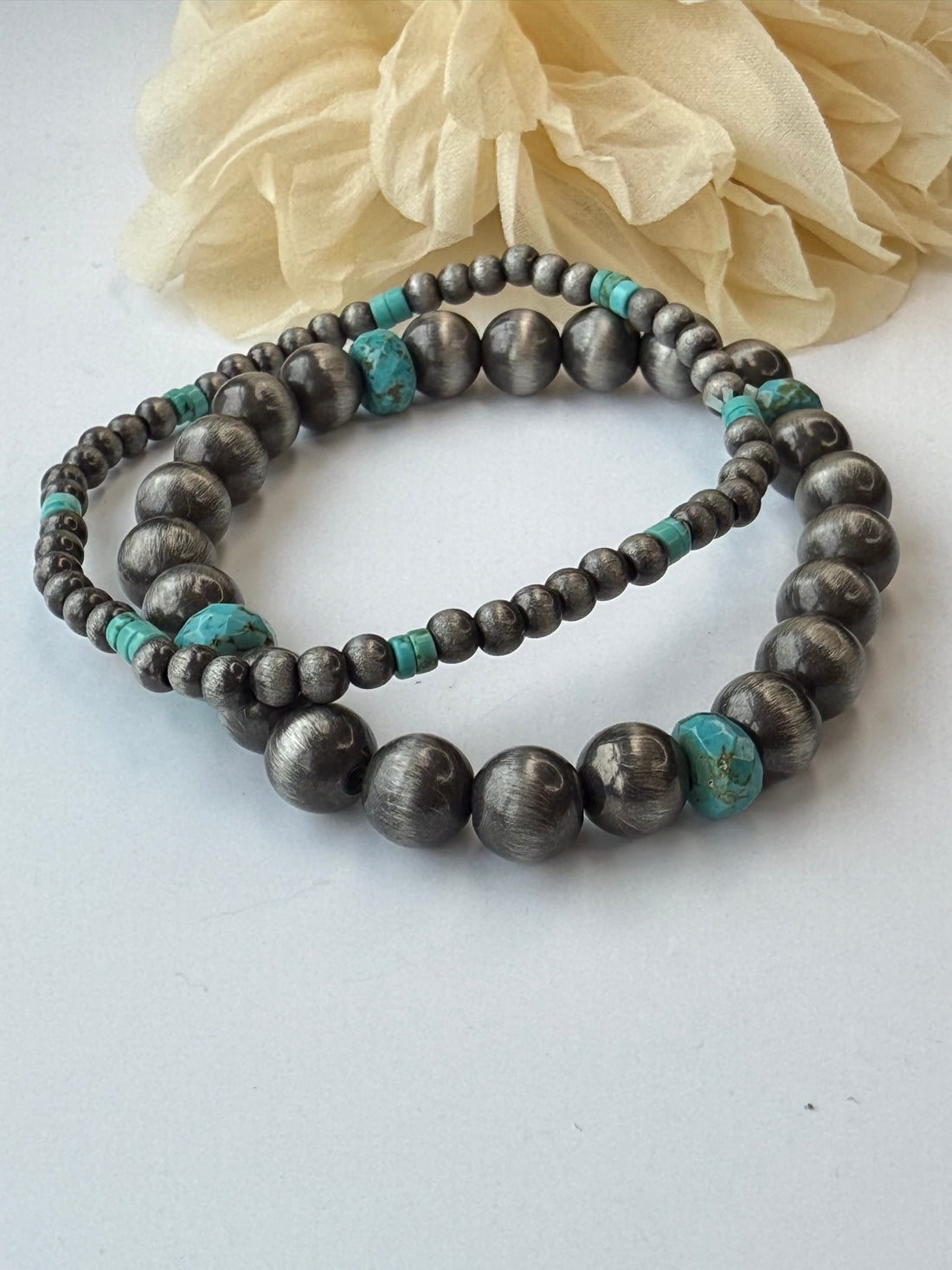 Turquoise and Silver Stretch Bracelet