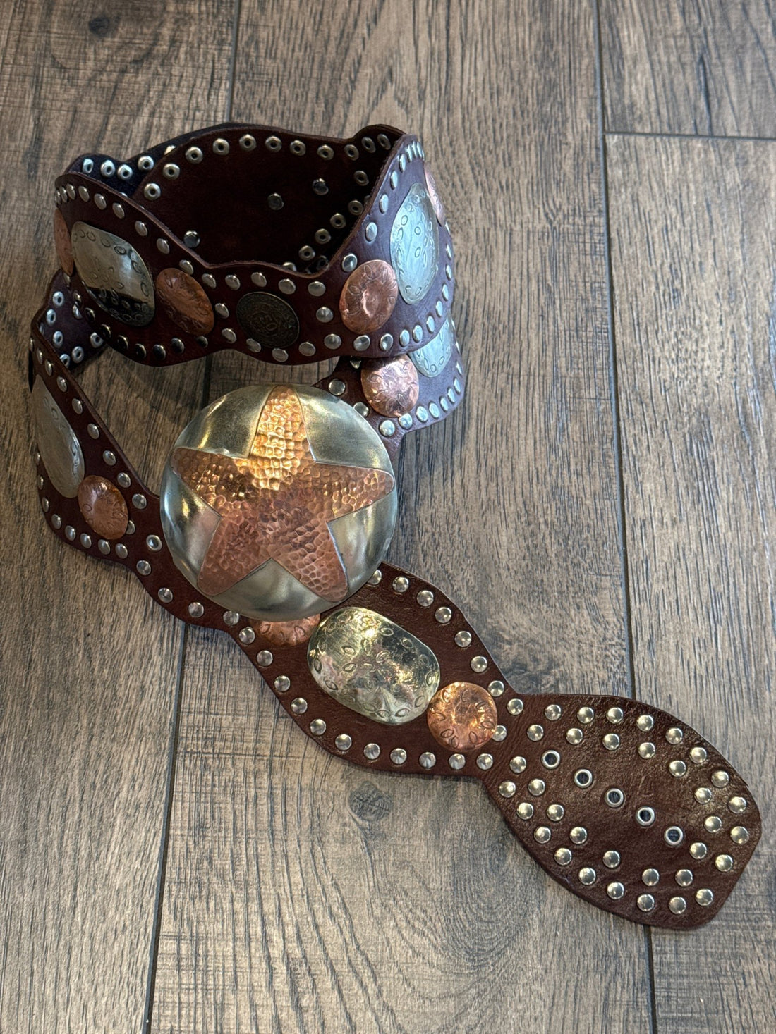 Copper Star Leather Belt - Brown - Vintage Vault Boutique