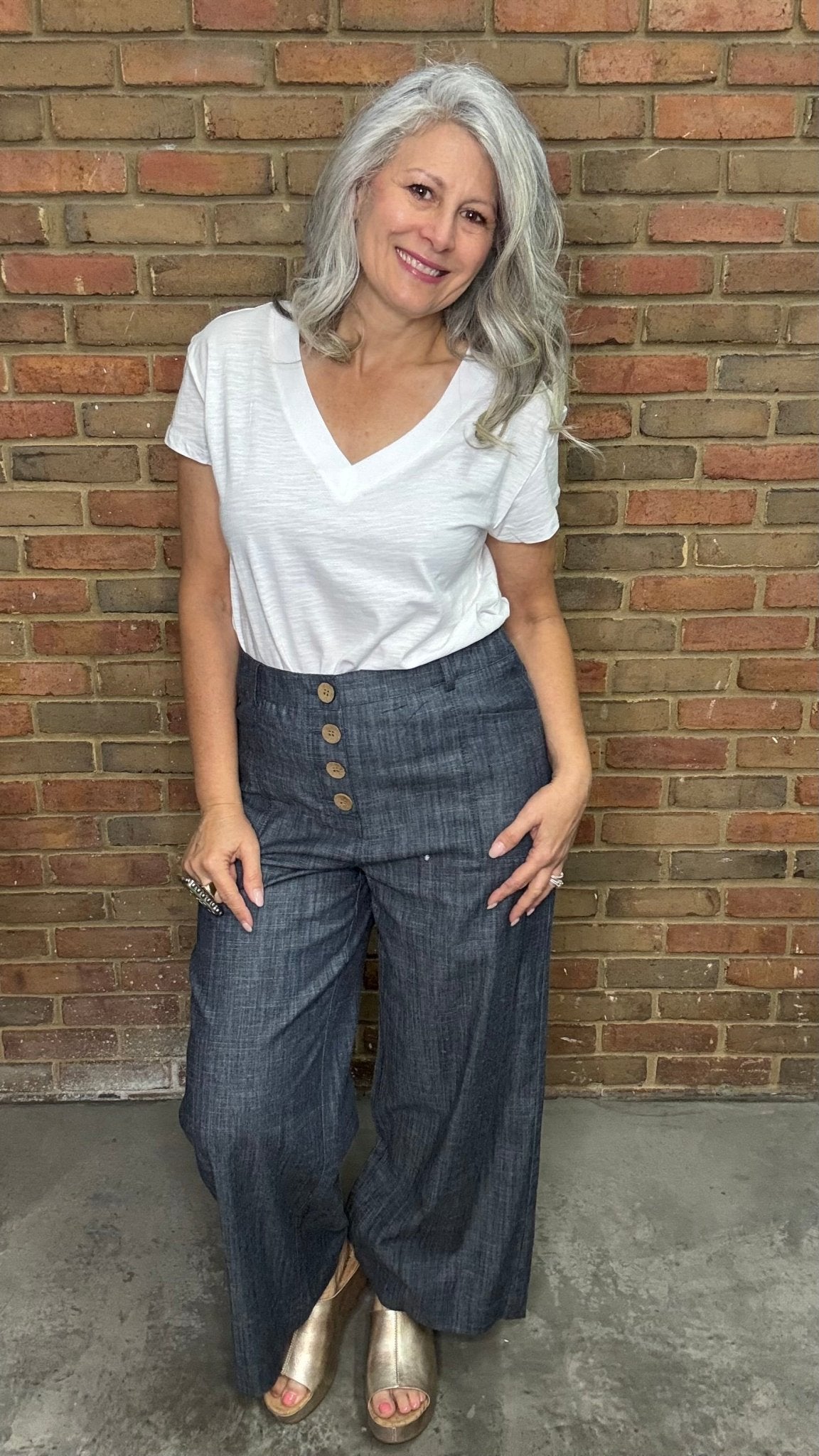 White Drop Shoulder V - Neck Top - Vintage Vault Boutique
