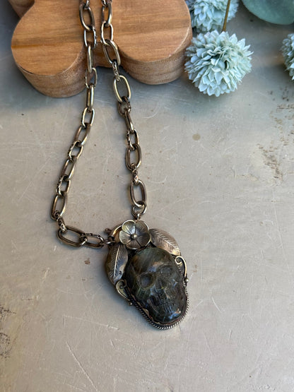 EKD Labradorite Skull Necklace