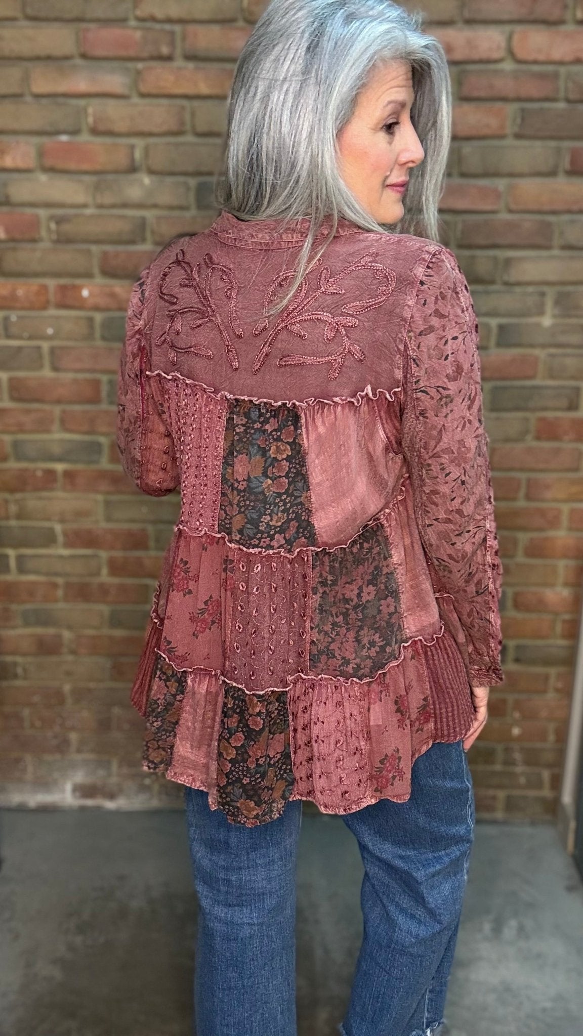 Garnet Tiered Patchwork Shirt - Vintage Vault Boutique