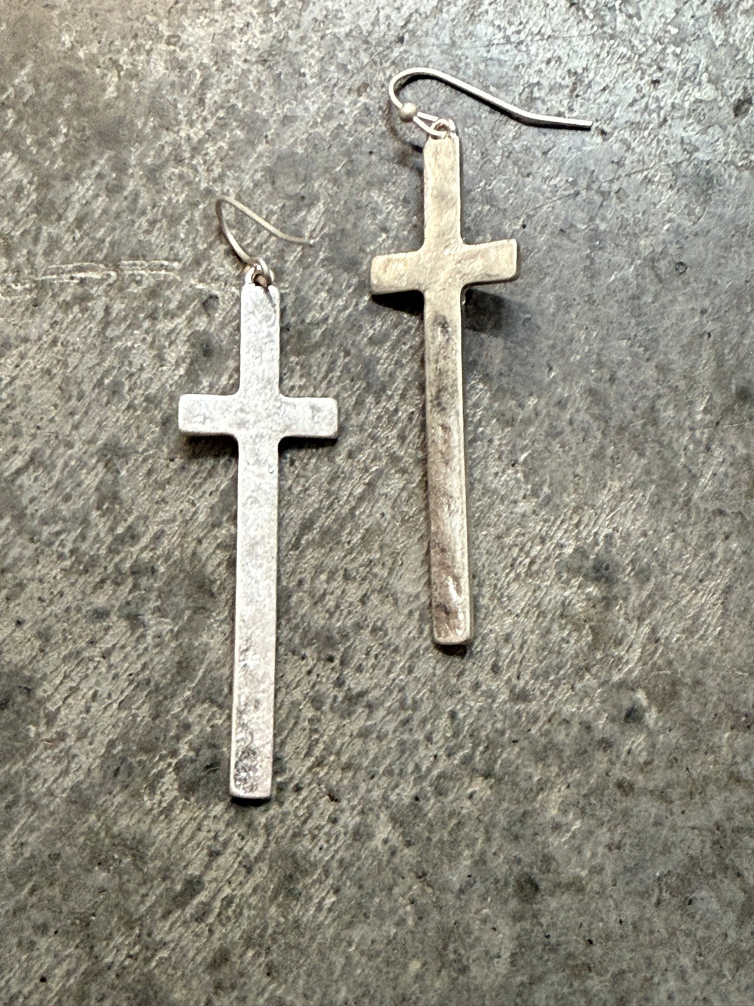 Hammered Silver Cross Dangle Earrings