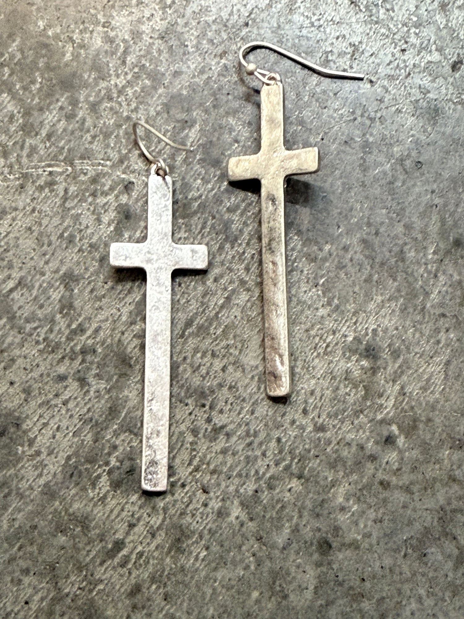 Hammered Silver Cross Dangle Earrings