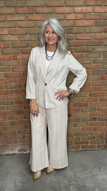 Linen Striped Wide Leg Pant - Vintage Vault Boutique