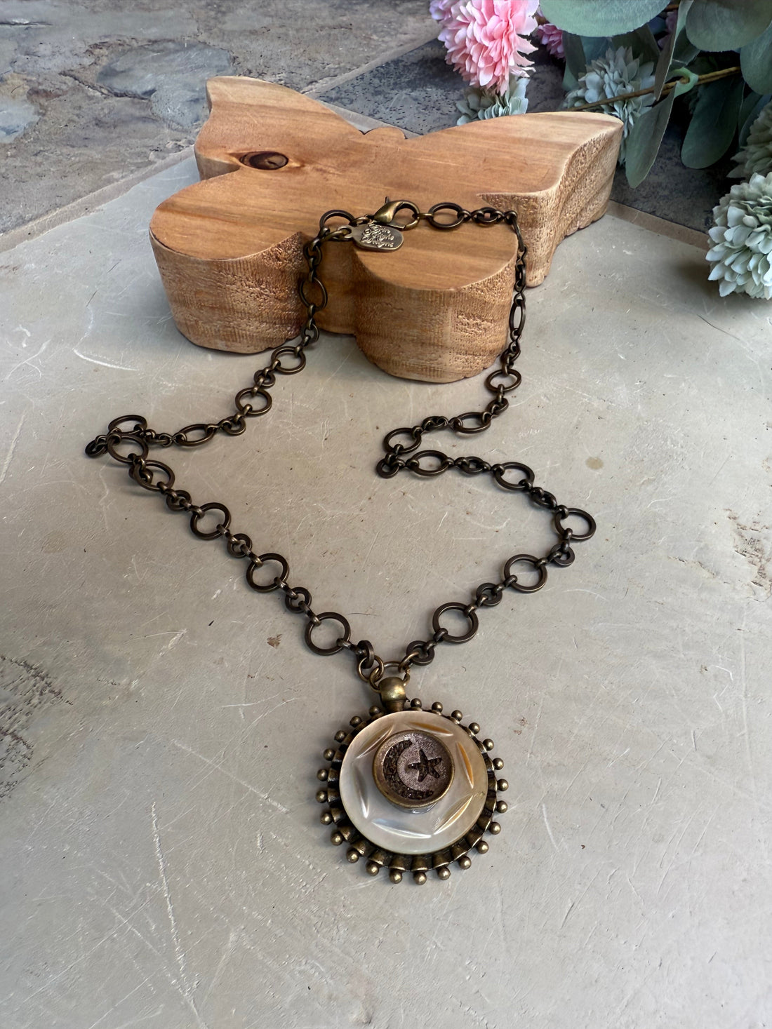 EKD Victorian Moon &amp; Star Button Necklace