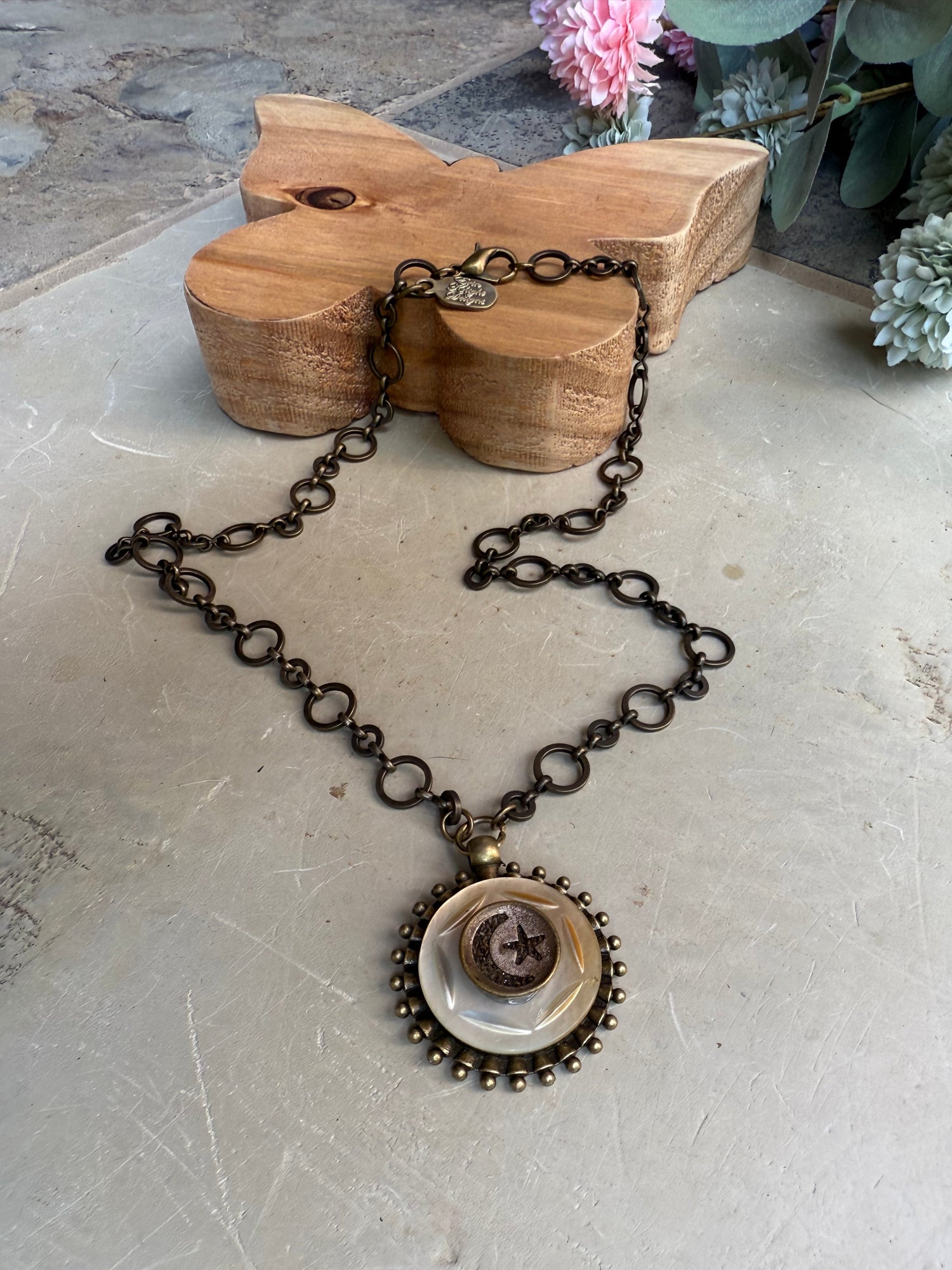 EKD Victorian Moon &amp; Star Button Necklace