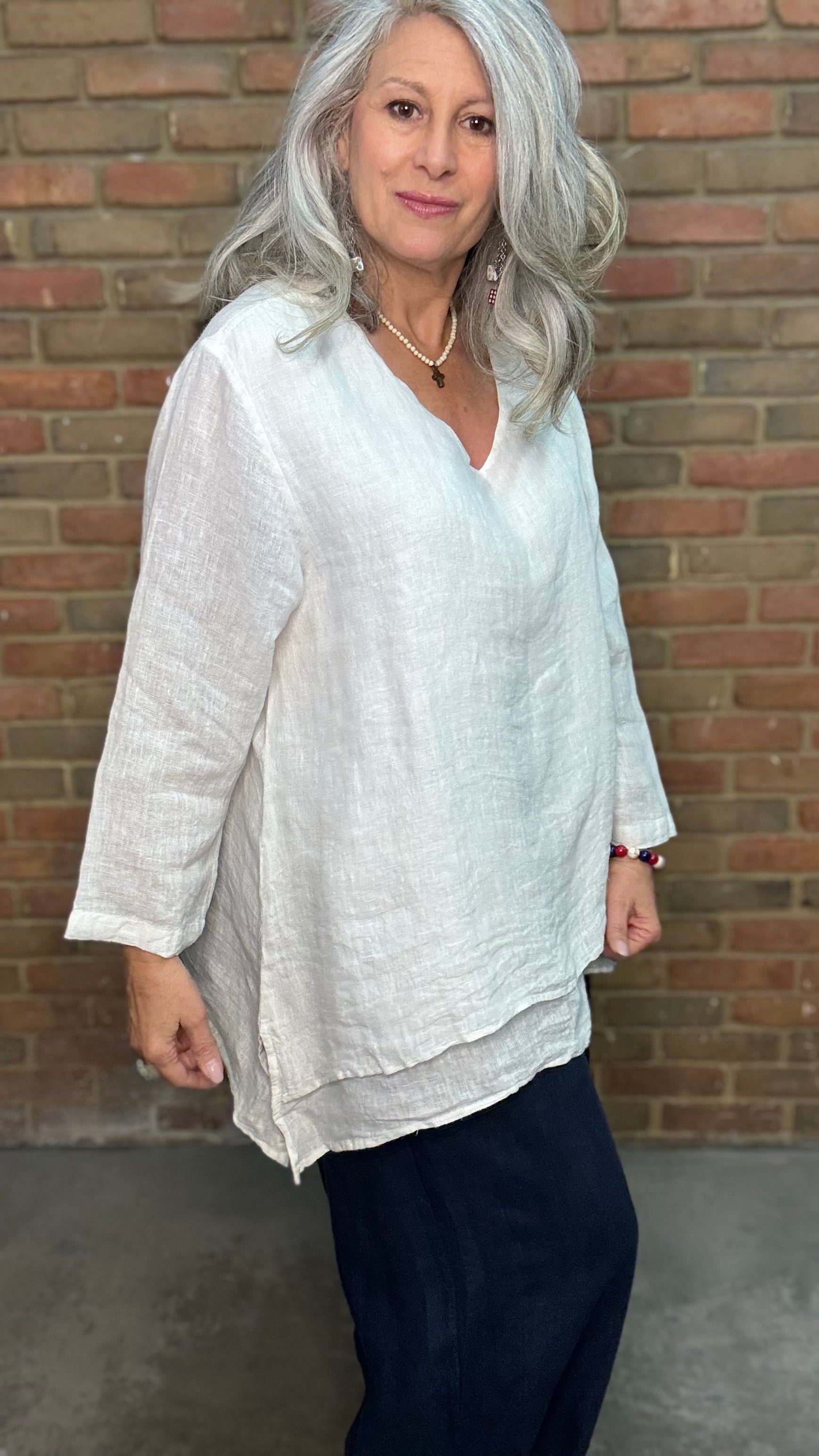 V-Neck Off White Double Layer Top