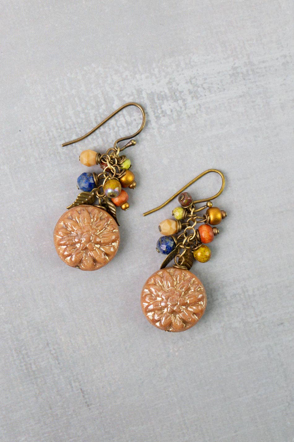 Azulejo Lapis, Czech Glass Cluster Earrings - Vintage Vault Boutique