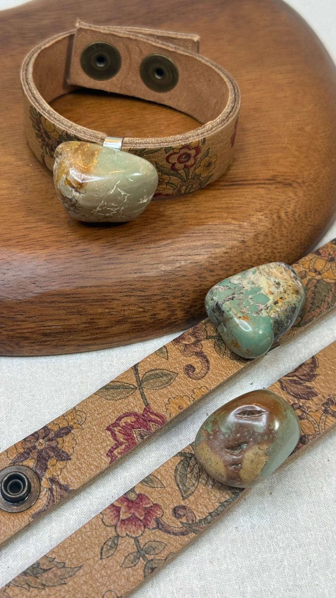 Floral Leather Bracelet with Turquoise Nugget - Vintage Vault Boutique