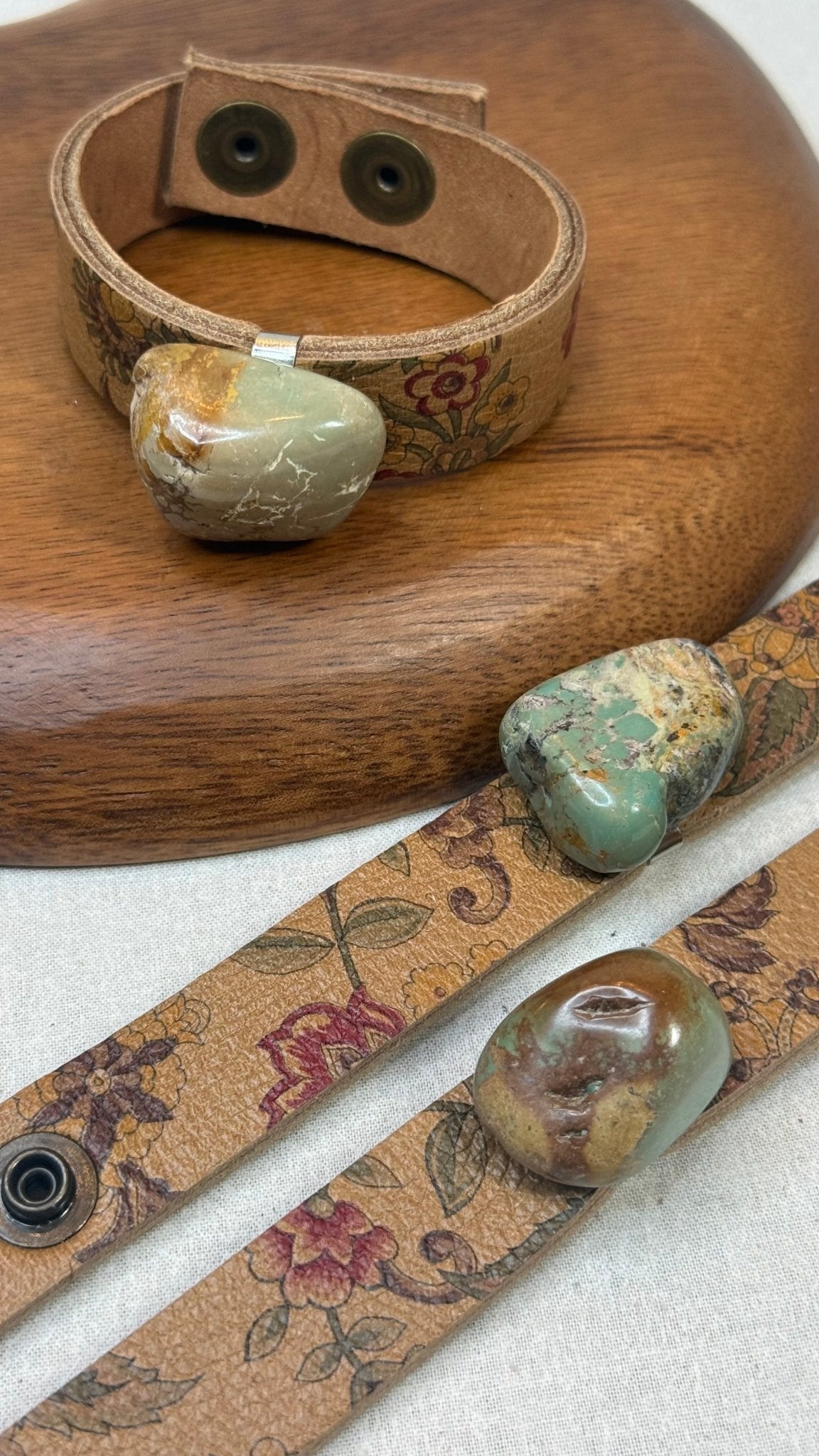 Floral Leather Bracelet with Turquoise Nugget - Vintage Vault Boutique