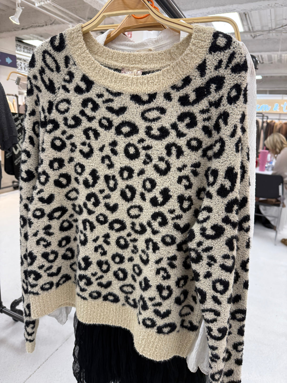 Fuzzy Leopard Print Sweater