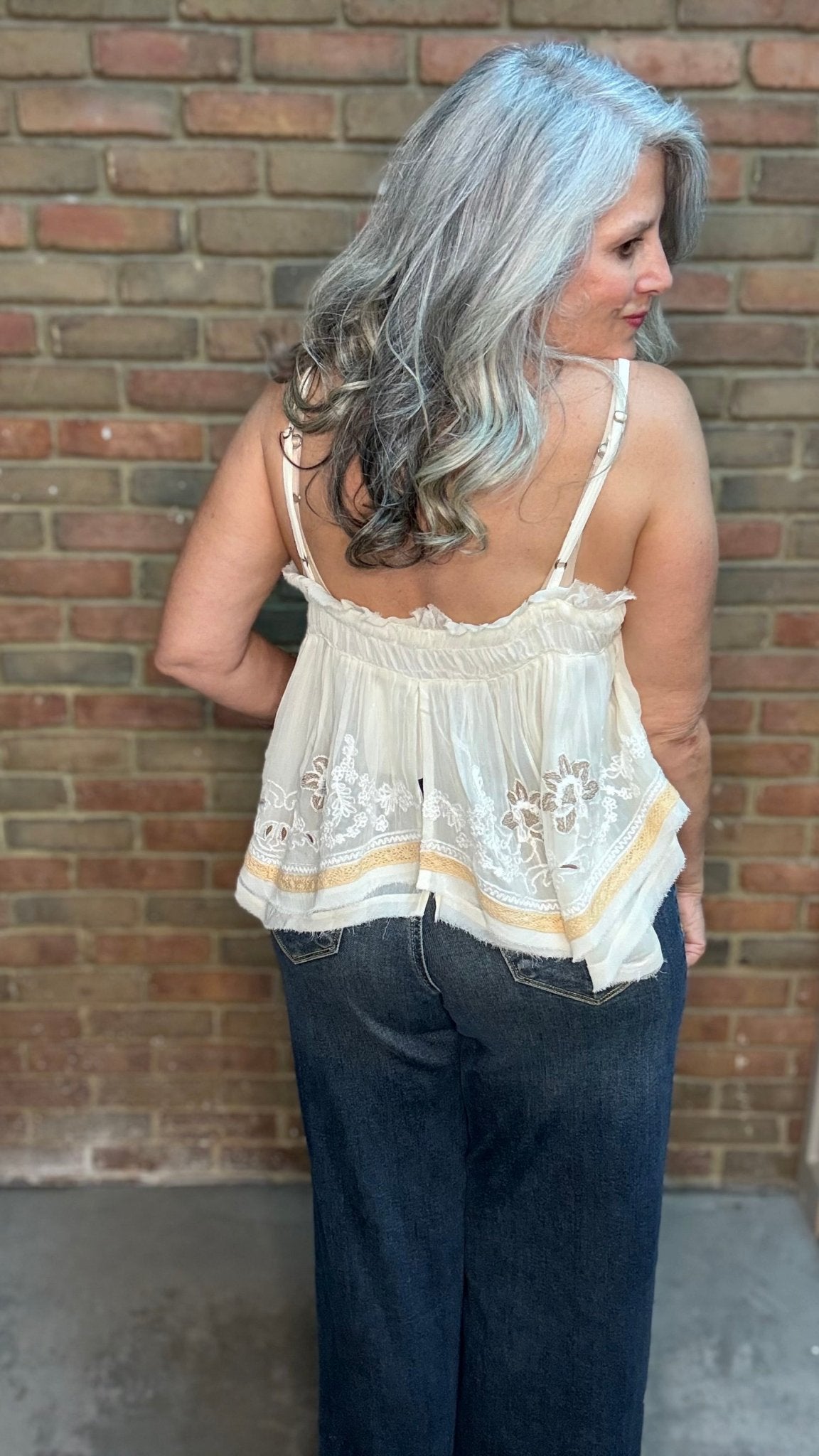 Ruffle Embroidered Tank - Vintage Vault Boutique