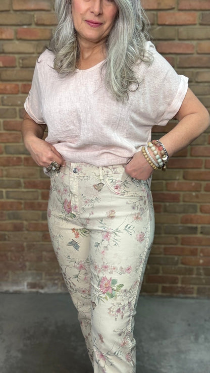 Floral Reversible Jean Pant - Vintage Vault Boutique