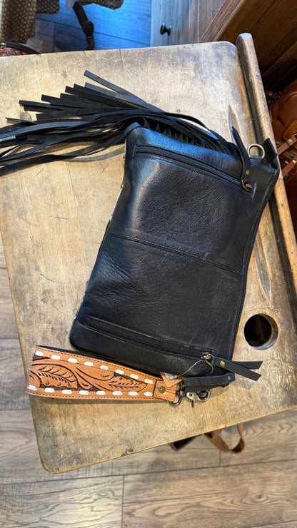 Hide Tooled Leather Clutch with Fringe - Vintage Vault Boutique