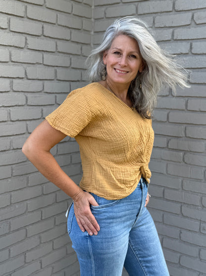 Mustard Cotton Gauze Cross Top