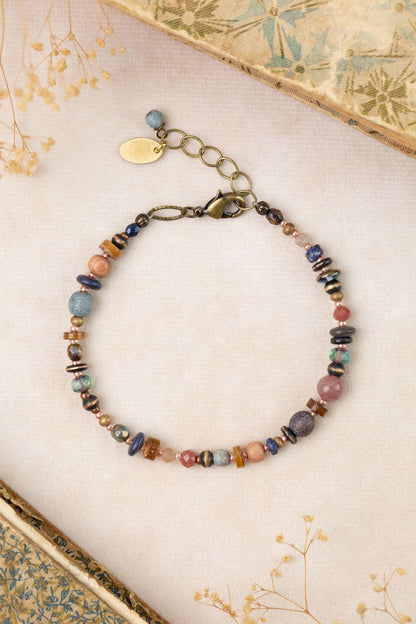 Storyteller 7.5-8.5" Czech Glass, Muscovite, Wood Collage Bracelet