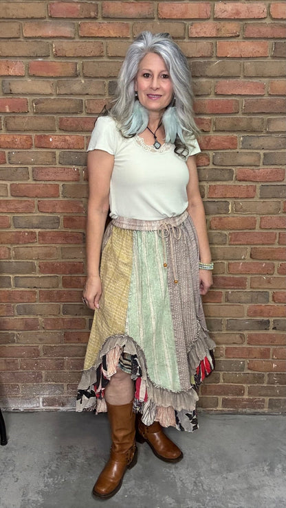 Boho Chic Patchwork Midi Skirt - Vintage Vault Boutique