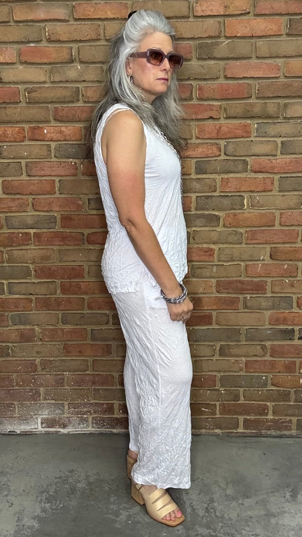 White Crinkle Tank Top - Vintage Vault Boutique
