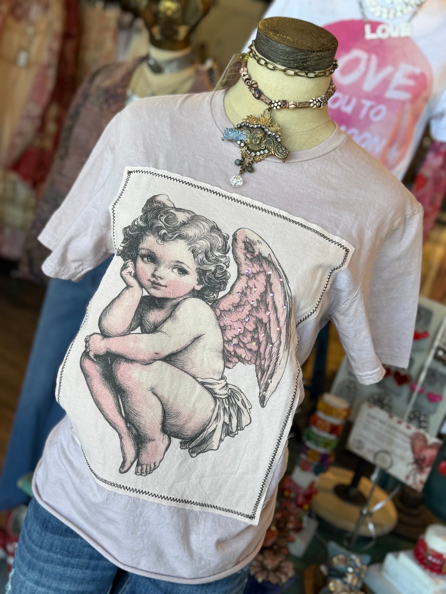 Cherub Bling on Hand Dyed Tee - Vintage Vault Boutique